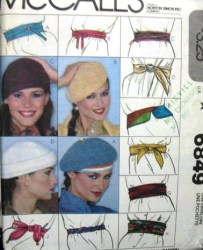 6849  MCCALLS HATS, BERETS  LEATHER/ SATIN BELTS 23-32'',  SCARF PATTERN